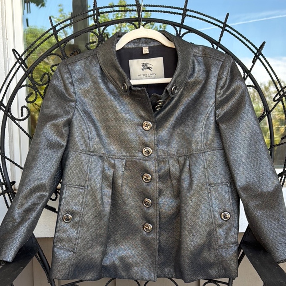 Burberry Metallic Silver Gray Women's Jacket - size 10 Medium